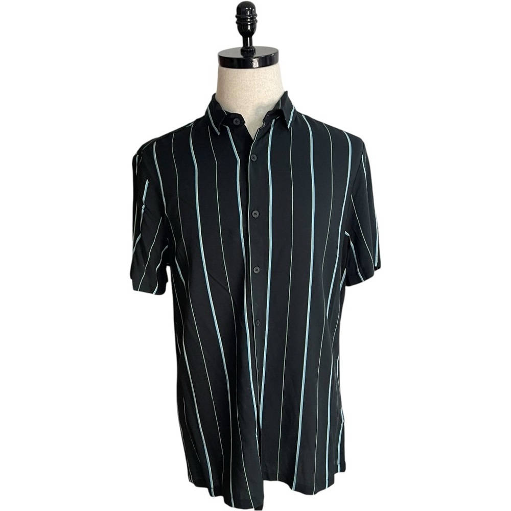 ASOS Design Stripe Oxford Shirt Black - Picture 1 of 7